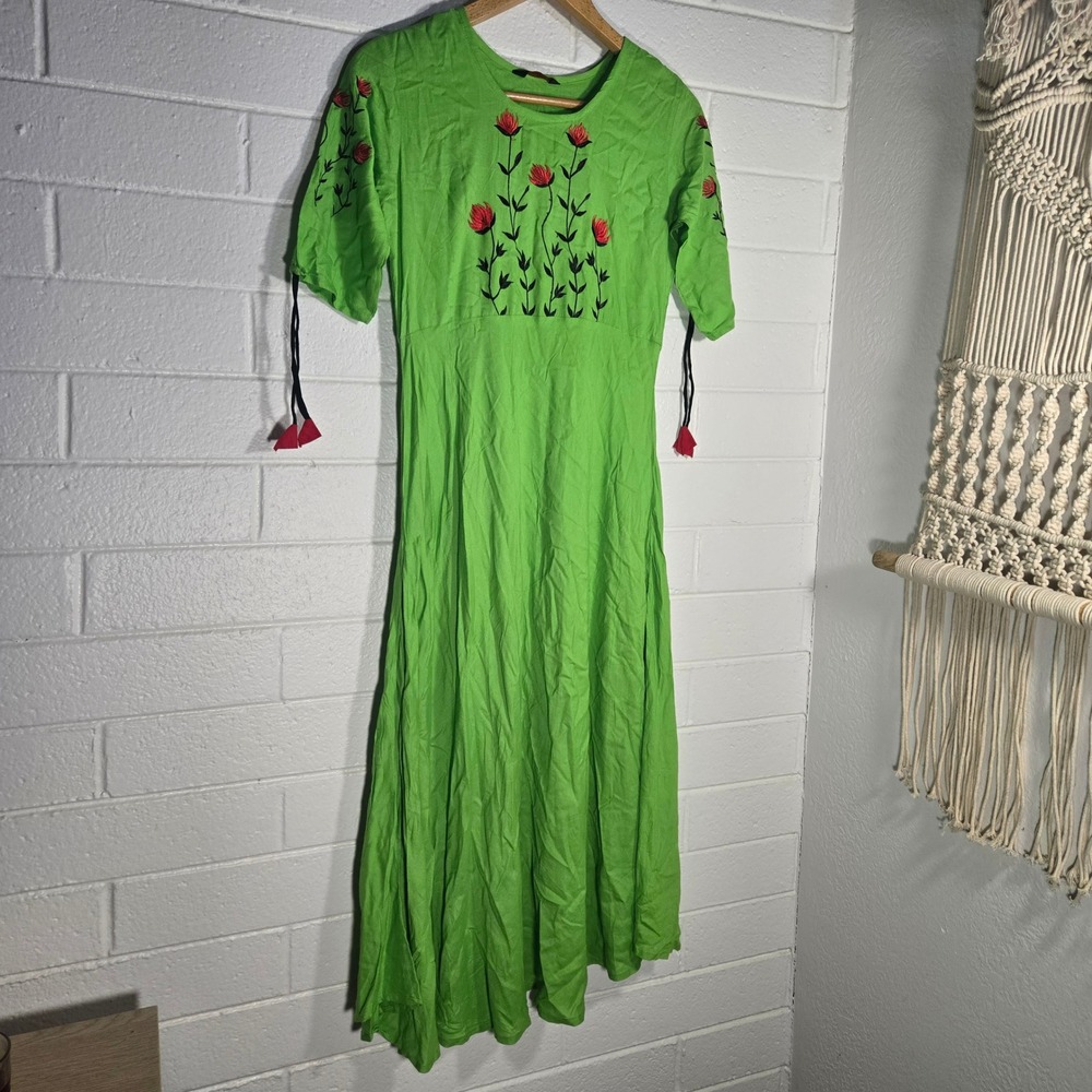 AnjuShree Choice 100% Rayon Anarkali Kurti Cottage MediumEmbroidered Maxi‎ Dress
